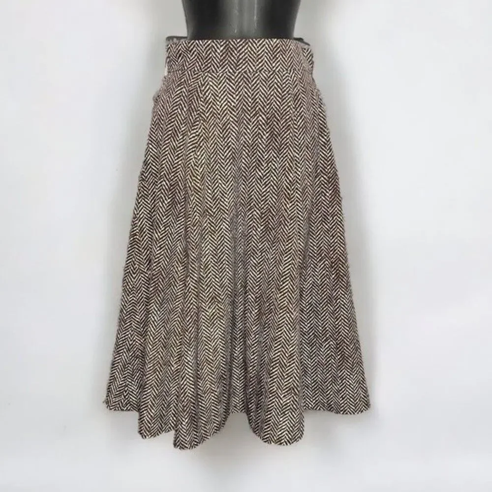 eShakti Herringbone Print Crepe Skirt Missing Belt Circle Fit and flare xsmall‎